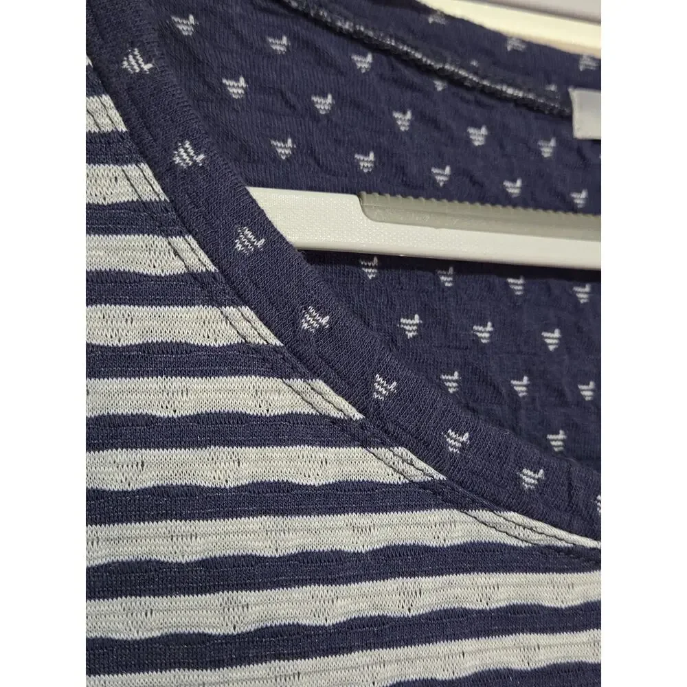 HABITAT Women's Asymmetrical Striped 3/4 Sleeve Top XL Navy Blue Gray Nautical - Picture 7 of 12